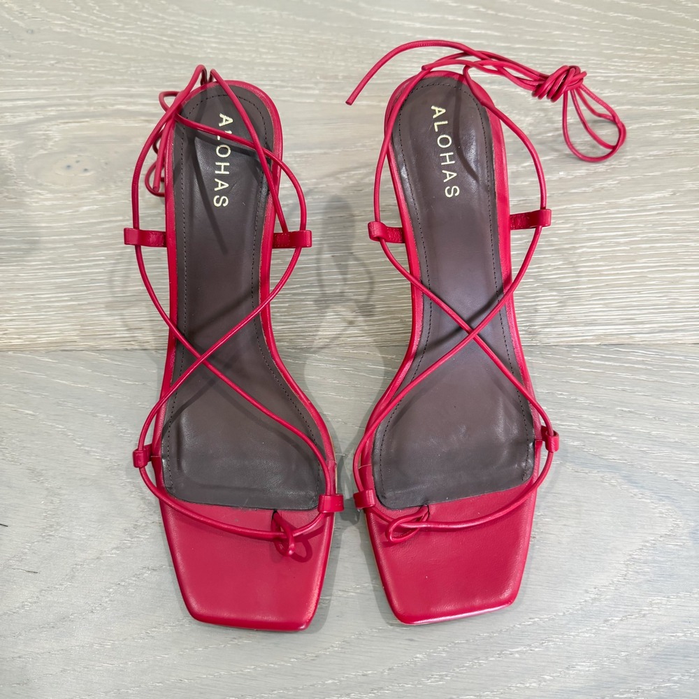 ALOHAS Red Lace-Up Square-Toe Sandal - Picture 3 of 10
